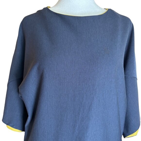 COS Sheath Dress Navy & Chartruese Minimalist Dolman Sleeves Stretch Size XS - Picture 2 of 9